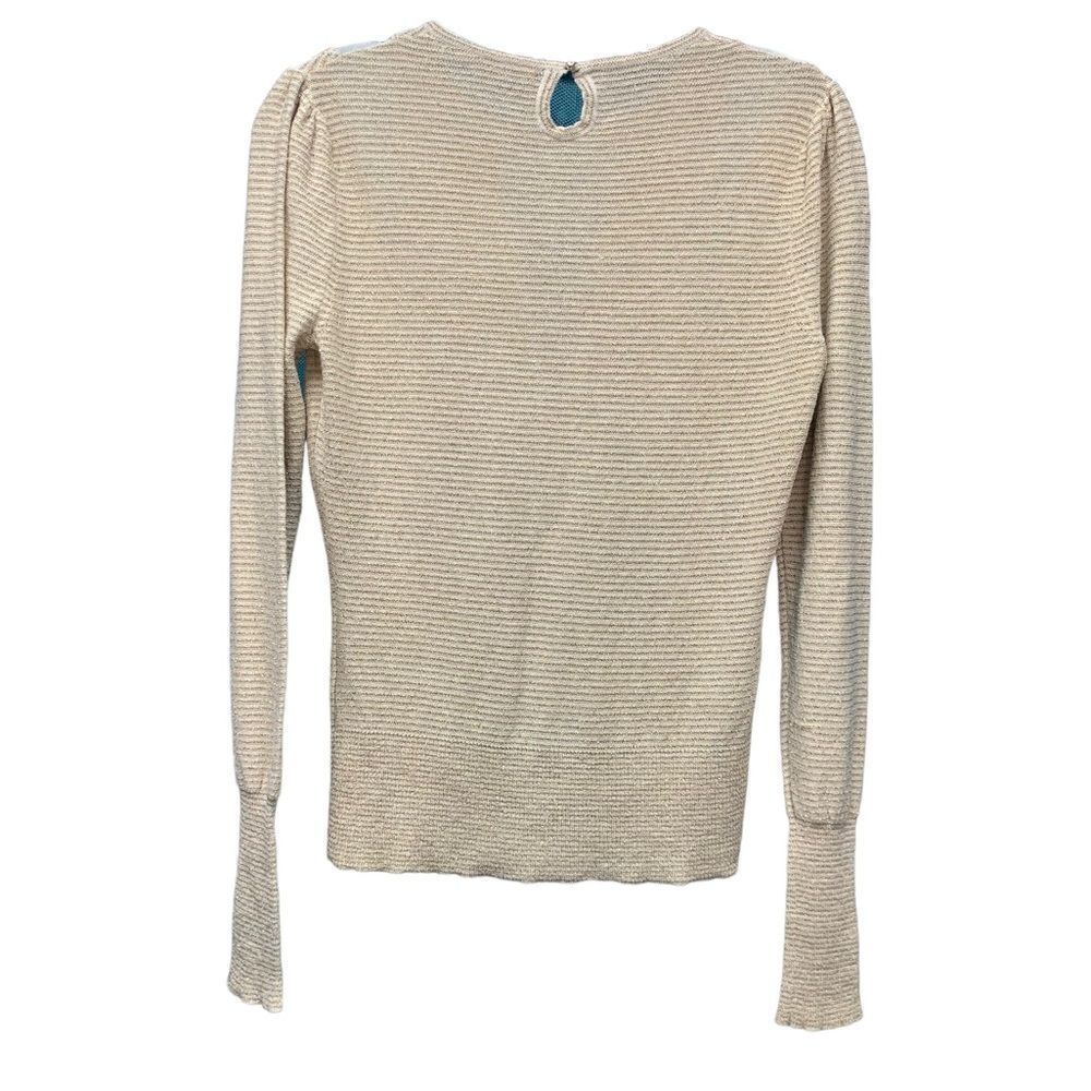 Alice + Olivia Cream with Gold/Metallic Stripes Mesh Sweater Size Large - Picture 2 of 5